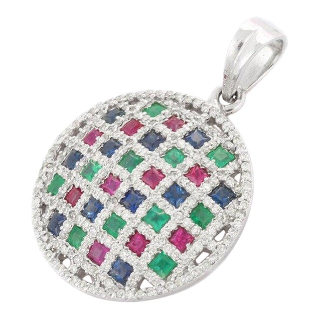 VrJewels Antique Round Diamonds Rainbow Checkerboard Pendant For Sale