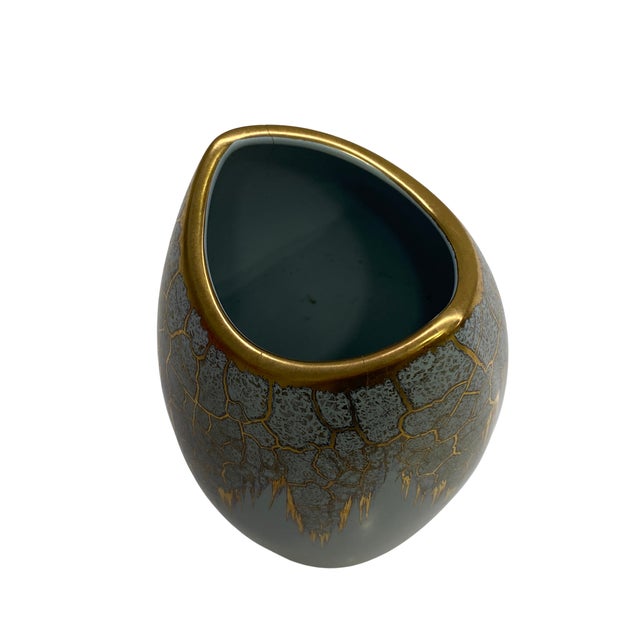 Mid-Century Modern Vintage German Mid-Century Modern Gray and Gold Ceramic Vase For Sale - Image 3 of 5