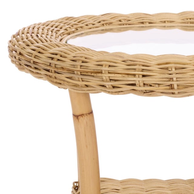 Spritely Home Damary Wicker Rattan Accent Table in Natural with Glass Top For Sale - Image 4 of 7