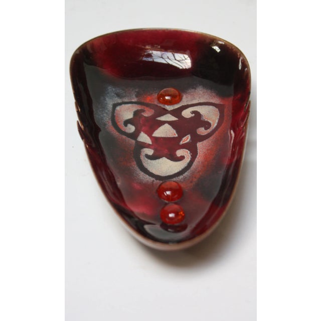 Vintage Black and Red Enamel on Copper Triangular Ashtray For Sale - Image 4 of 13