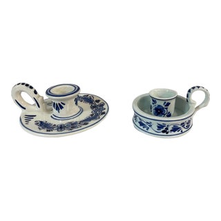 Vintage Delft Blue Candle Holders - Set of Two For Sale