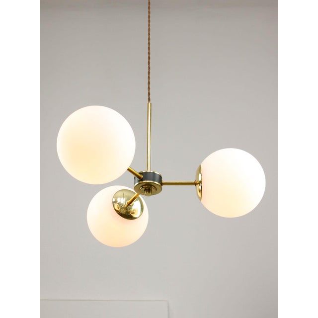 Mid-Century Modern Italian Pendant Light in Brass and Opaline Glass, 1960s For Sale - Image 15 of 15