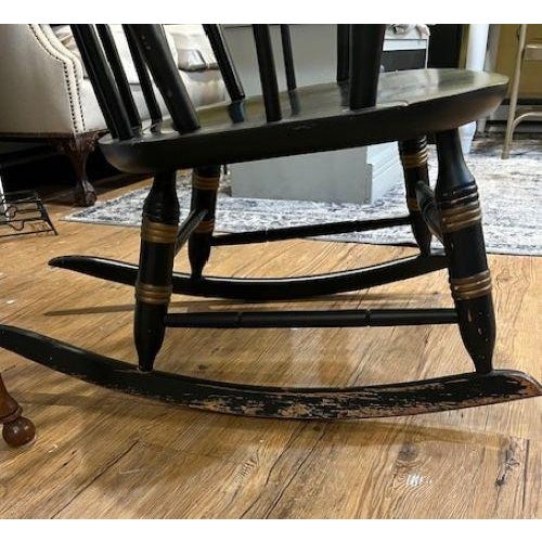 Vintage Nichols & Stone Windsor Rocking Chair – Black Hand-Painted Fruit Stencil, Gardner, Massachusetts For Sale - Image 9 of 9