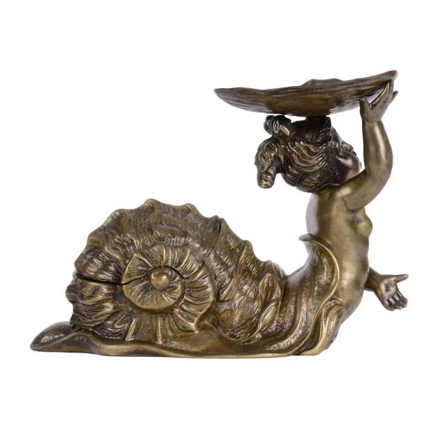 Early 20th Century Early 20th Century Fantasy Snail Maiden Bronze Inkwell Holder For Sale - Image 5 of 8