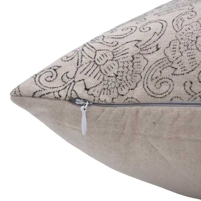 Art Deco Fabdivine Artisan Block Print Throw Pillow Cover 14x36 Inch Duck Canvas-Sanganeri Jaal For Sale - Image 3 of 5