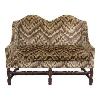 1970s Vintage Henredon Flame Stitched Tudor Style Settee For Sale