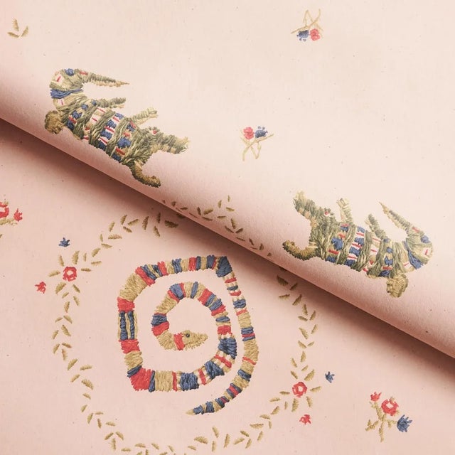 Schumacher Sample - Schumacher X Backdrop Reptilia Wallpaper in Muted Pink For Sale - Image 4 of 5