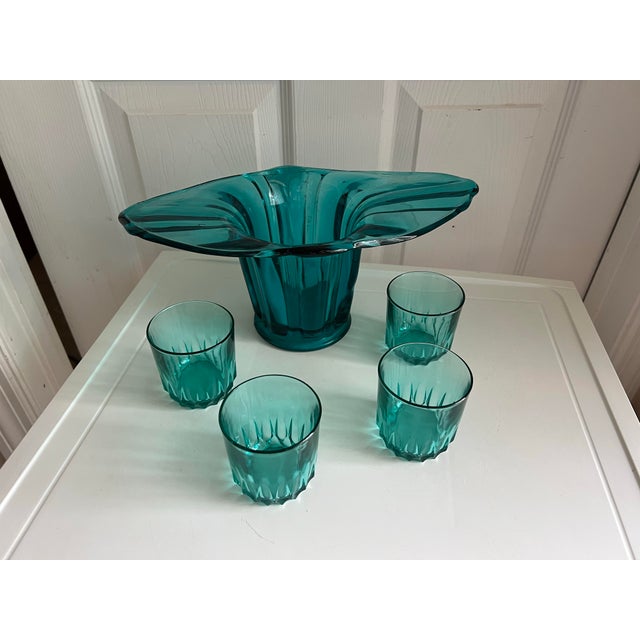Cristal d' Arques Vintage Teal Luminarc Glasses France- Set of 4 For Sale - Image 4 of 5