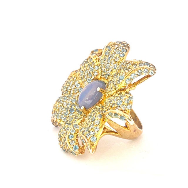 Gemstone Bochic "Orient" Natural Opal & Blue Topaz Cocktail Ring Set 18K Gold&Silver For Sale - Image 7 of 18