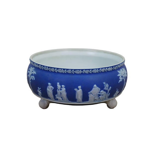 English Vintage Wedgwood Blue Jasperware Candlesticks Creamer Sugar Teapot Bowl Compote - Set of 6 For Sale - Image 3 of 16