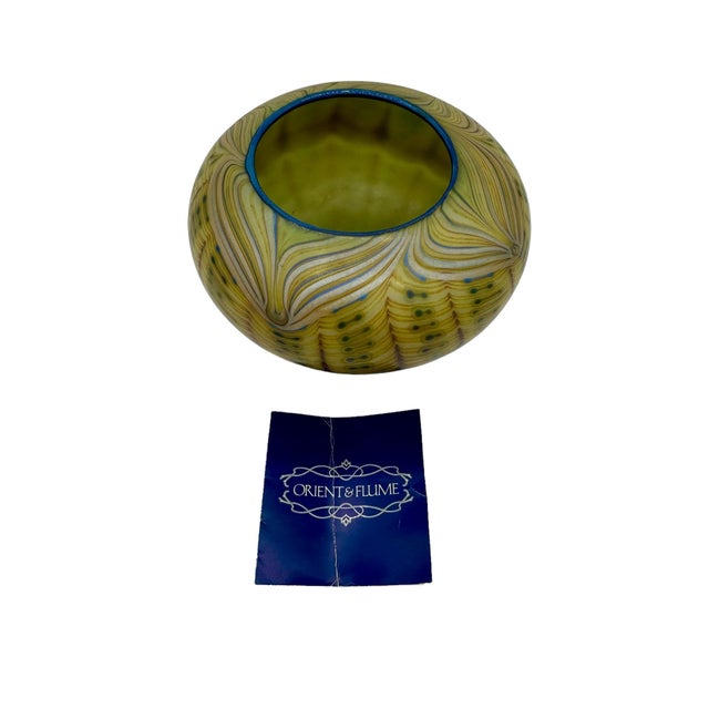 1970s Orient and Flume Mouth Blown Zipper Pattern Glass Vase 1974 For Sale - Image 5 of 11