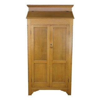 Antique American Victorian Slant Front Cabinet Bookcase Linen Press Wardrobe 75" For Sale