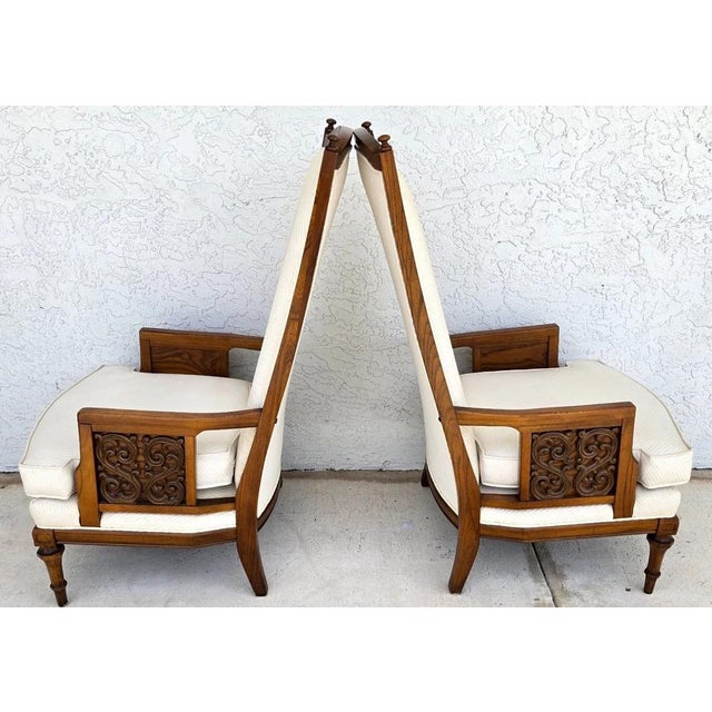 1960s Vintage 1960s Italian Hollywood Regency High Back Lounge Armchairs Pair For Sale - Image 5 of 17