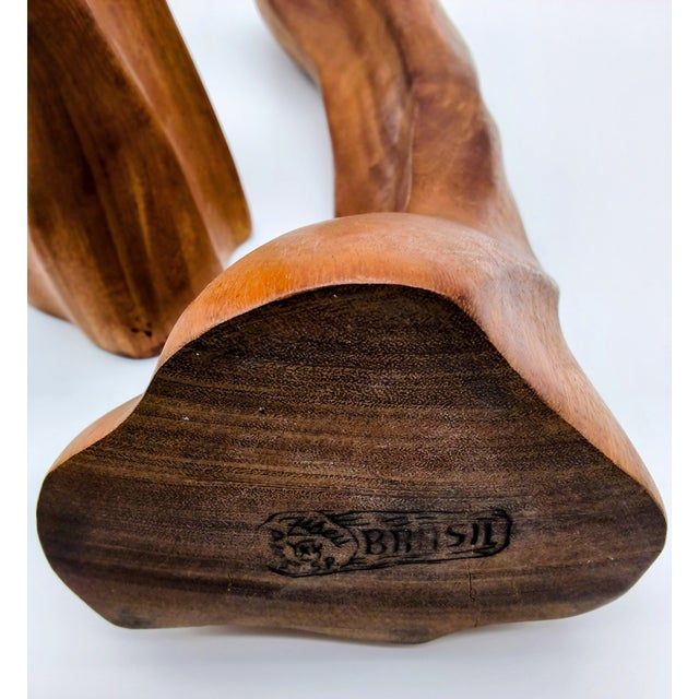 Mid-Century Modern Mid Century Modern Wood Carved Candlesticks - Pair For Sale - Image 3 of 11