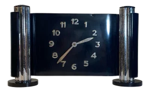 Art Deco Modernist Black Bakelite and Chrome Clock