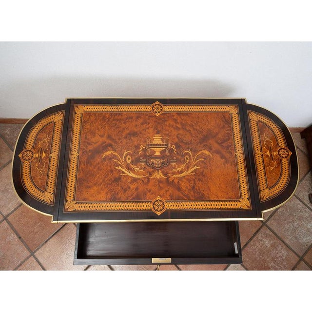 Napoleon III Style Side Table or Writing Desk in Polychrome Wood with Gilded Bronze Accents, France, 19th Century For Sale - Image 4 of 8