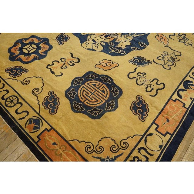 Stunning Beige Background Color Cute Central Figural in a Chinoiserie Pattern Antique Peking Chinese Rug For Sale - Image 12 of 12