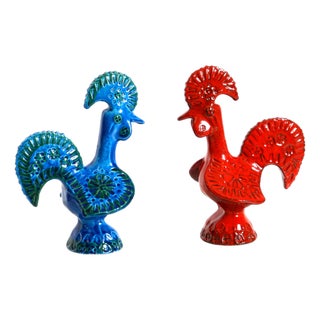Ceramic Roosters by Aldo Londi for Bitossi, Italy, 1960s, Set of 2 For Sale