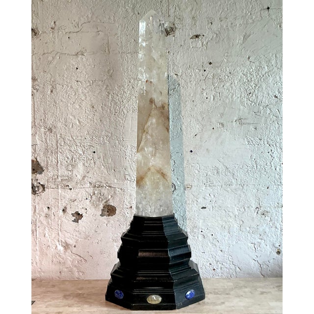 Wood Vintage Boho Rock Crystal Obelisk on Jeweled Pedestal For Sale - Image 7 of 8
