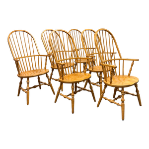 Vintage Habersham Plantation Windsor White Oak Chairs, Set of Six