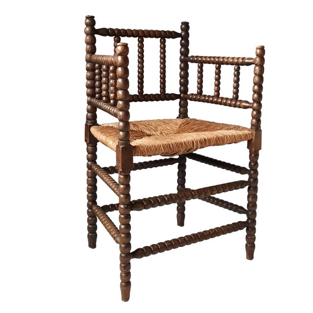 Dutch Bobbin Chair with Rush Seat, 1920s For Sale