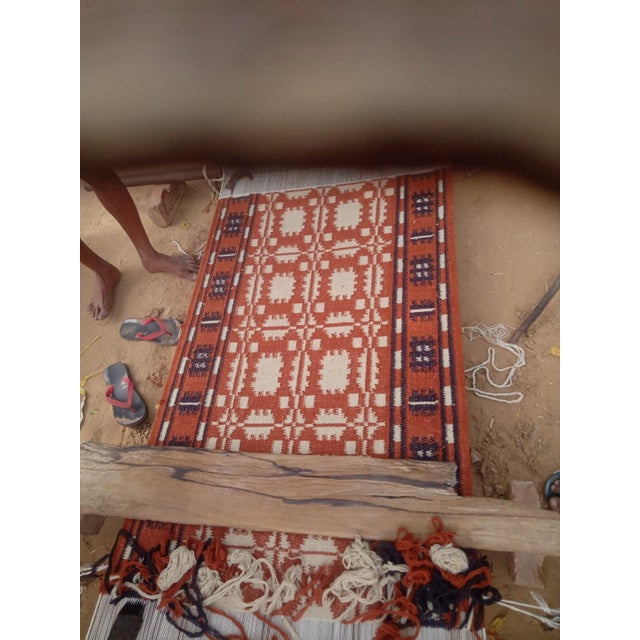 Handmade New Zealand Wool Dhurrie Runner, Terracotta, Cream and Brown Geometric Dhurrie Runner - 2.5'x21.5' For Sale - Image 9 of 14