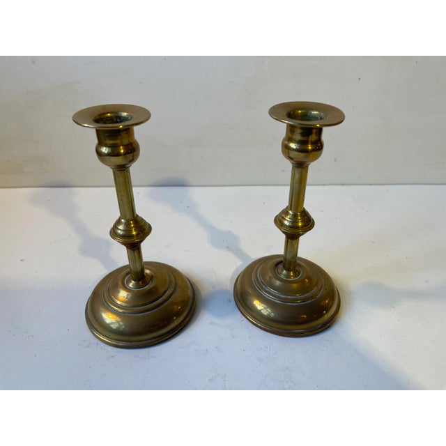 1940s Scandinavian Functionalist Candlesticks in Brass, 1940s, Set of 2 For Sale - Image 5 of 7