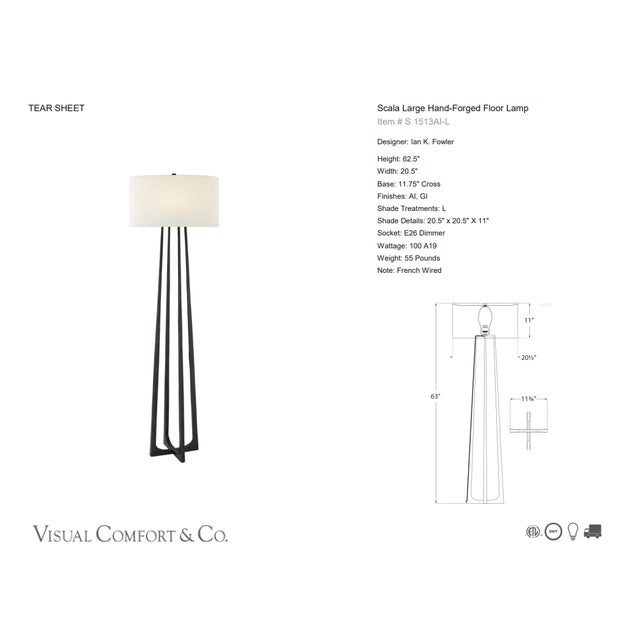 Ian K. Fowler by Visual Comfort Signature Scala Large Hand-Forged Floor Lamp in Aged Iron with Linen Shade Designer: Ian...