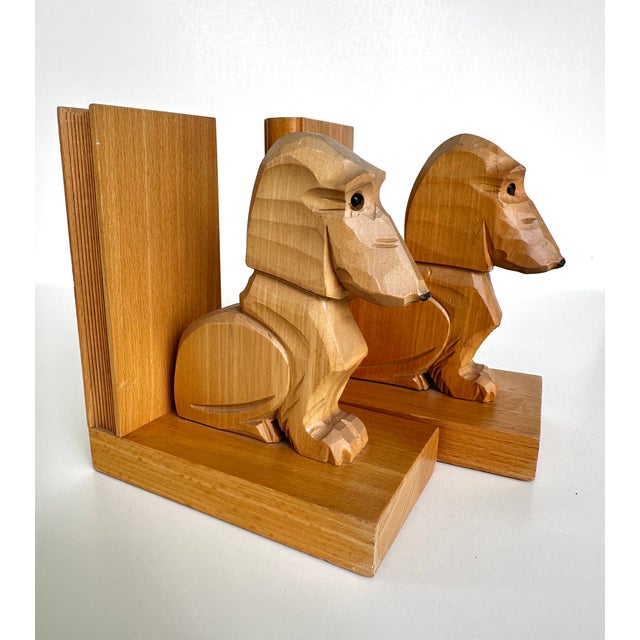 Pair of Swiss Handcrafted Wooden Dachshund Book Ends For Sale In Cincinnati - Image 6 of 12