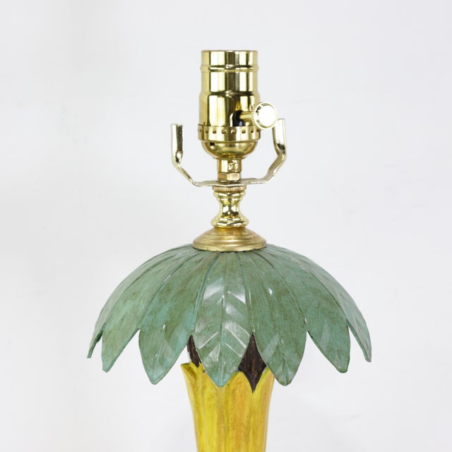 Vintage Hand-Painted Chinoiserie Tole Palm Tree and Figurine Table Lamps - a Pair For Sale - Image 10 of 13