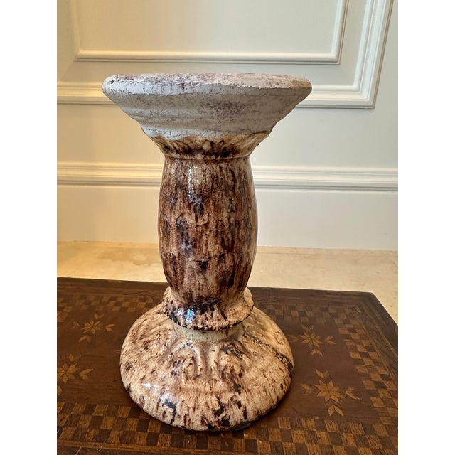 Vintage 7” French Glazed Terracotta Pillar Candleholder For Sale - Image 14 of 14
