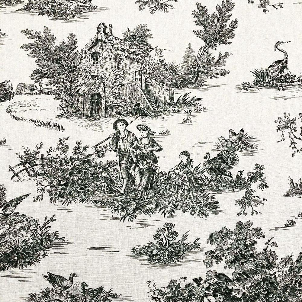 French Toile De Jouy 100 Cotton in Black Fabric Chairish