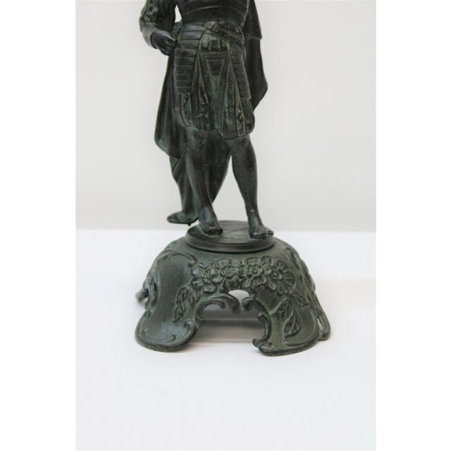 Figurative Don Juan Cavalier Green Patinated Spelter Figure For Sale - Image 3 of 9