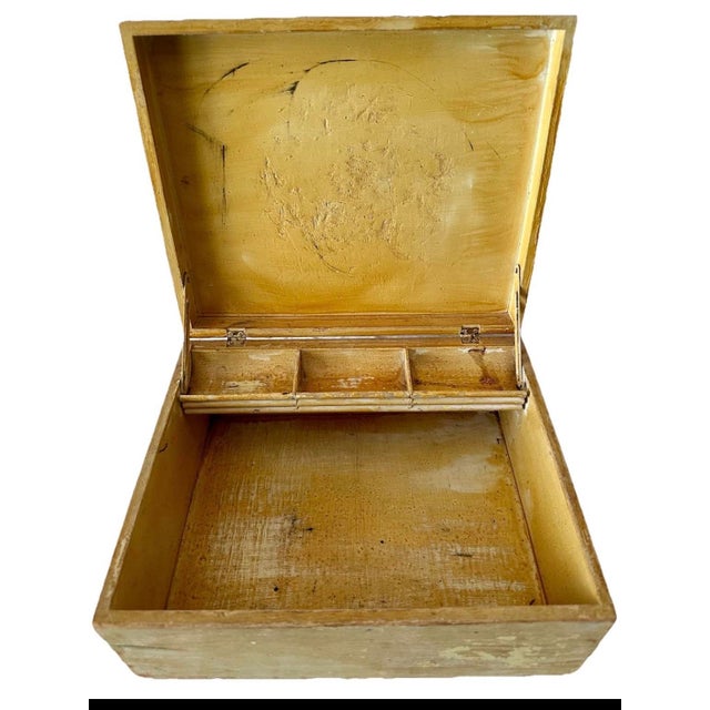 Shabby Chic Vintage Mid 20th Century Floral Hand Painted Wooden Jewelry Box For Sale - Image 3 of 11