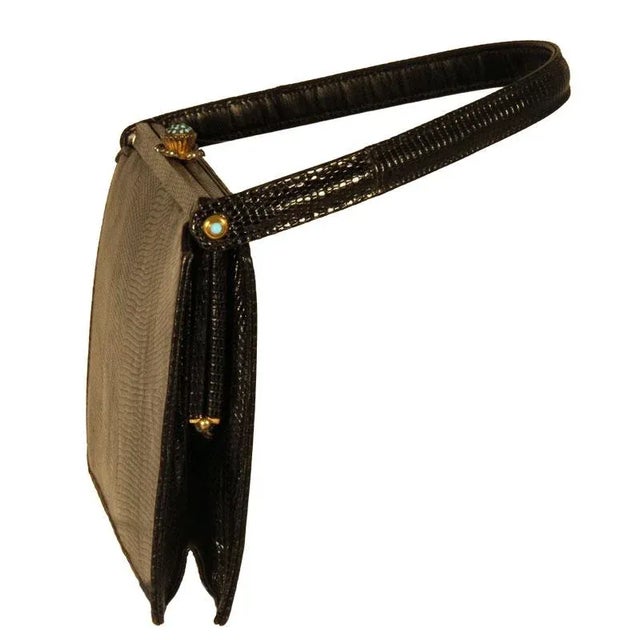 Vintage Koret Black Evening Lizard Purse For Sale - Image 4 of 12