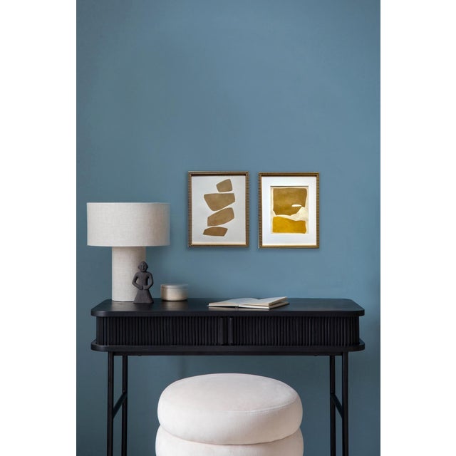 Abstract minimalist acrylic painting on French hand crafted cotton paper. Framed in a gold frame. All works on paper are...