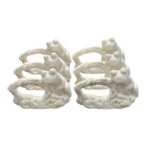 Vintage White Porcelain Frog Motif Napkin Rings From Dh Holmes New Orleans- A Set of 6