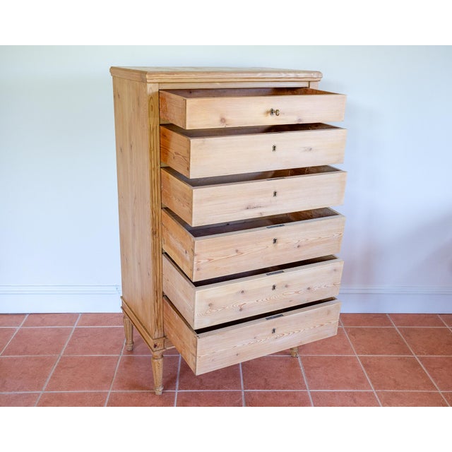 Gustavian (Swedish) Gustavian Swedish Stripped Pine Blonde Chest of Six Drawers by Karl Johan, 1840s For Sale - Image 3 of 18