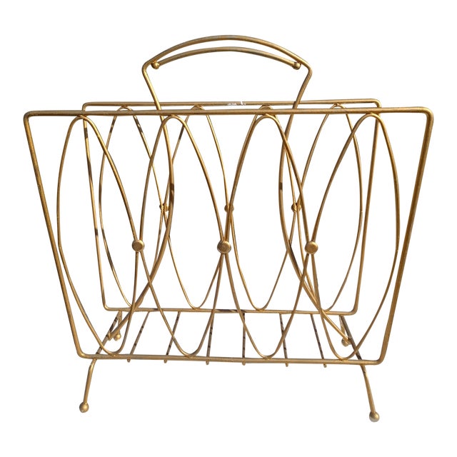 Vintage 1950s Mid Century Modern Gold Metal Magazine Rack Chairish