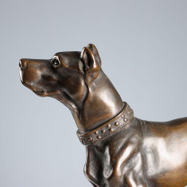 Wood Bronze Dog on Black Marble Base For Sale - Image 7 of 8