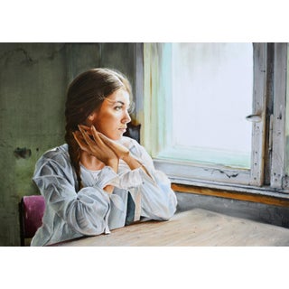 Missing You by Anna Hammer | Pastel and Colored Pencil Portrait of a Woman Looking Out a Window For Sale
