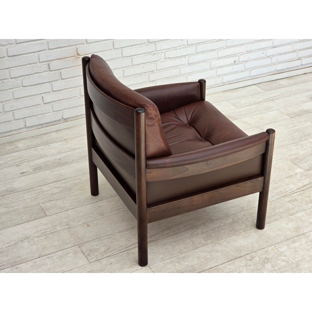 Vintage Scandinavian Armchair in Furniture Leather and Beech, 1970s For Sale - Image 11 of 18