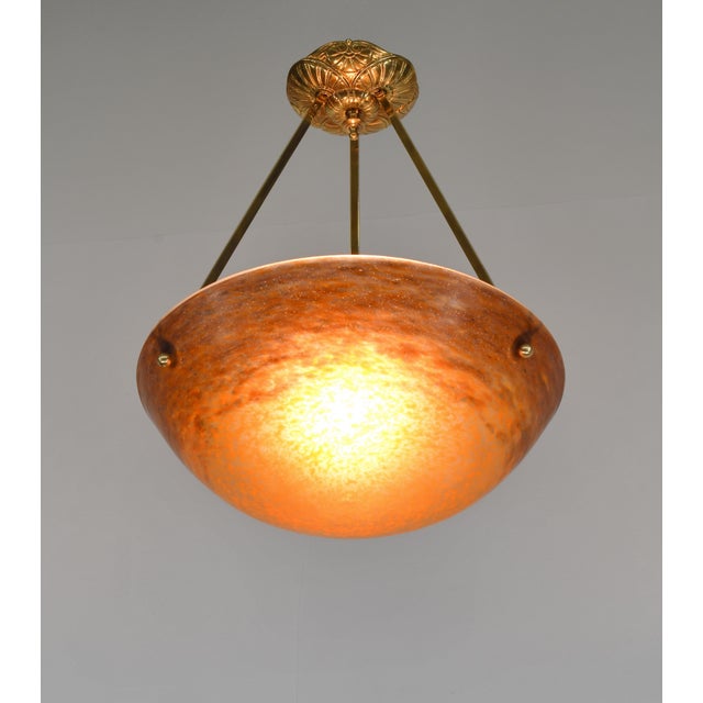 1920s French Art Deco Muller Frères Pendant Chandelier - Orange Mottled Glass For Sale - Image 6 of 11