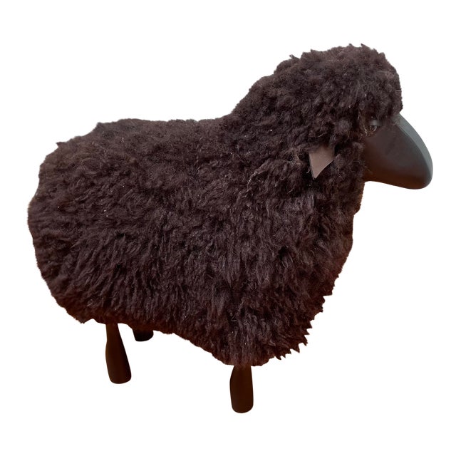 Lalanne Style Carved Wood Black Sheep Sculpture or Stool For Sale