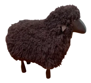 Lalanne Style Carved Wood Black Sheep Sculpture or Stool