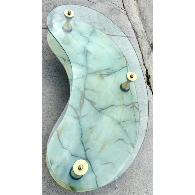 Italian 1950s Two-Tier Kidney Shape Glass & Faux Marble Coffee Table For Sale In Miami - Image 6 of 9