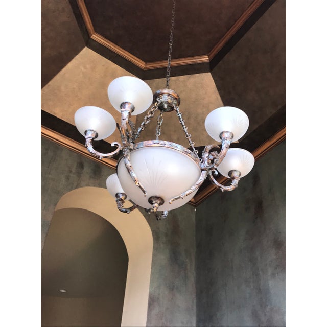 Late 20th Century Neo-Classical Cast Bronze Chandelier With Frosted Crystal Hand-Cut Globes For Sale - Image 13 of 13