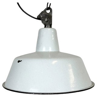 Industrial White Enamel Factory Lamp with Cast Iron Top from Zaos, 1960s For Sale