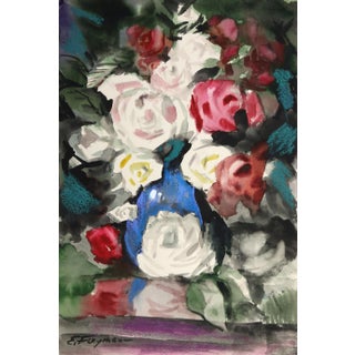 Erik Freyman, Red and White Flowers, Watercolor With Pastel For Sale