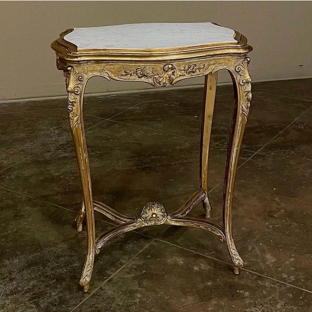 19th Century French Louis XV Marble Top Giltwood End Table For Sale - Image 13 of 13